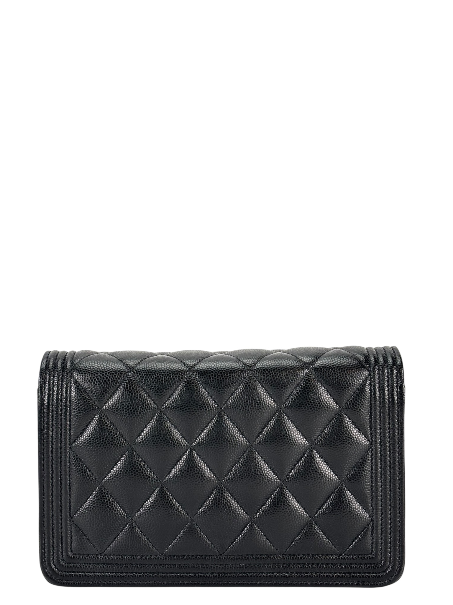 CHANEL - Black Caviar Boy Wallet On Chain Bag Sliver Hardware (WOC)