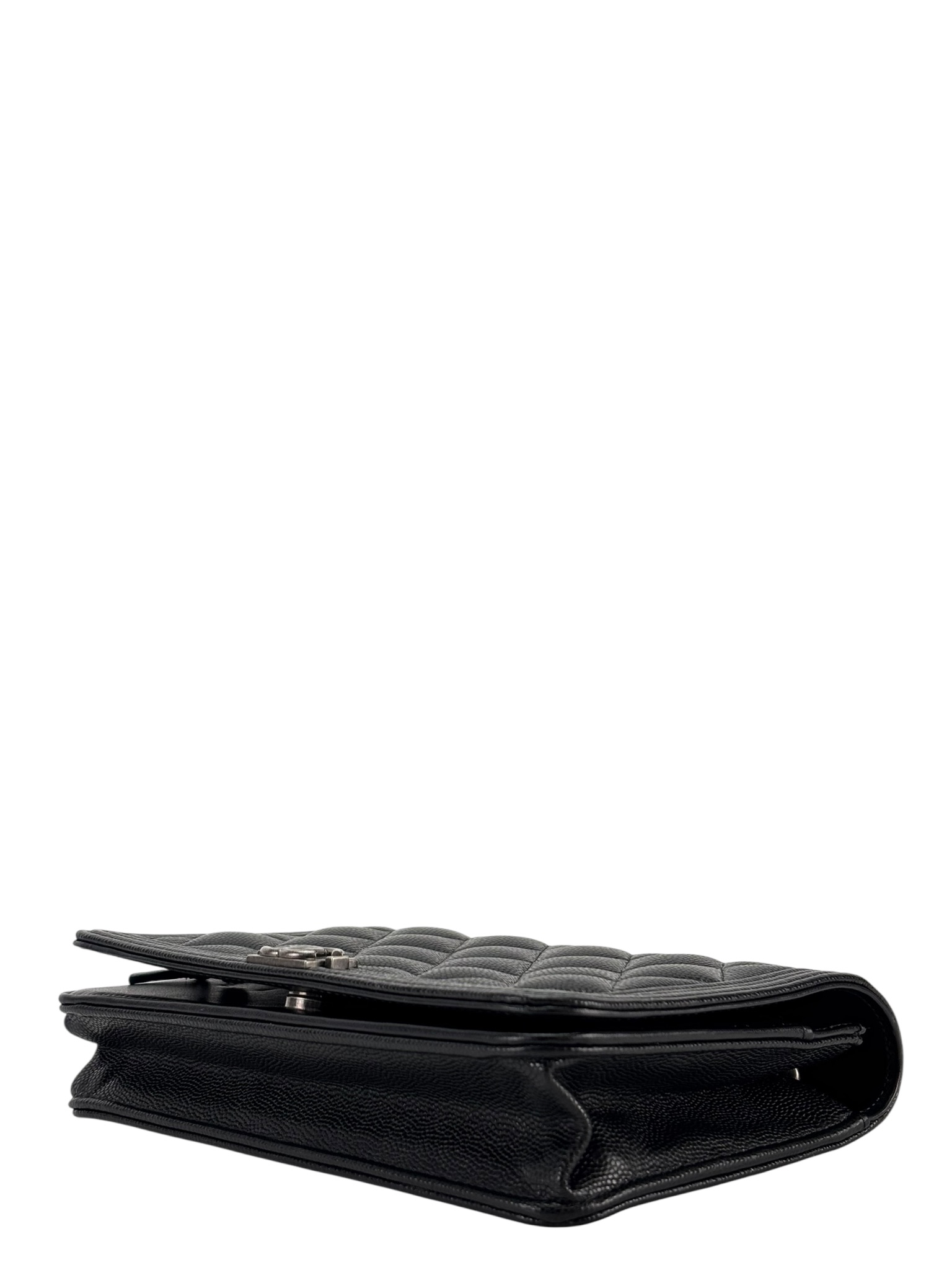 CHANEL - Black Caviar Boy Wallet On Chain Bag Sliver Hardware (WOC)