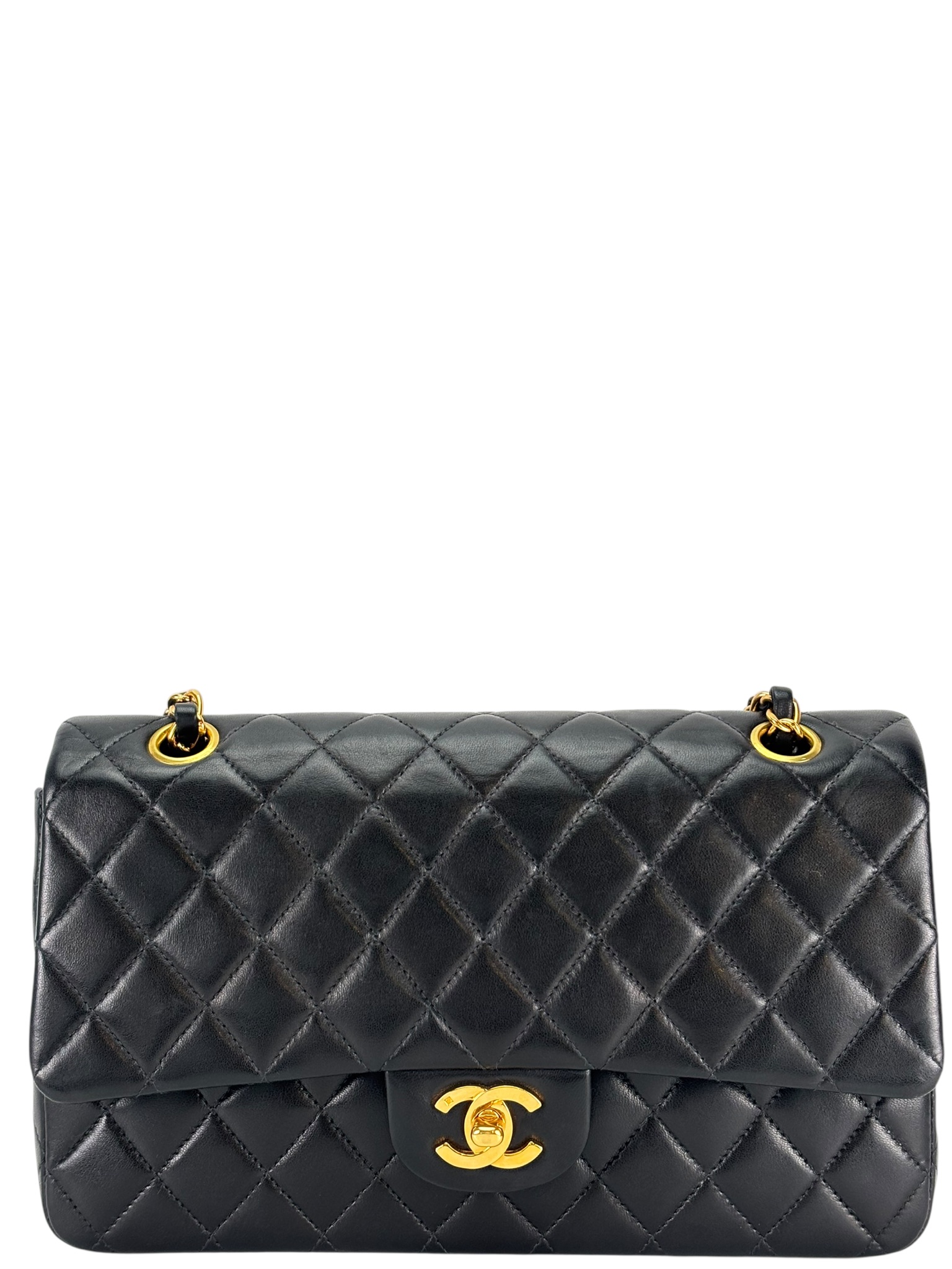 CHANEL - Medium Classic Double Flap Bag Black Lambskin Gold Hardware (CF25)