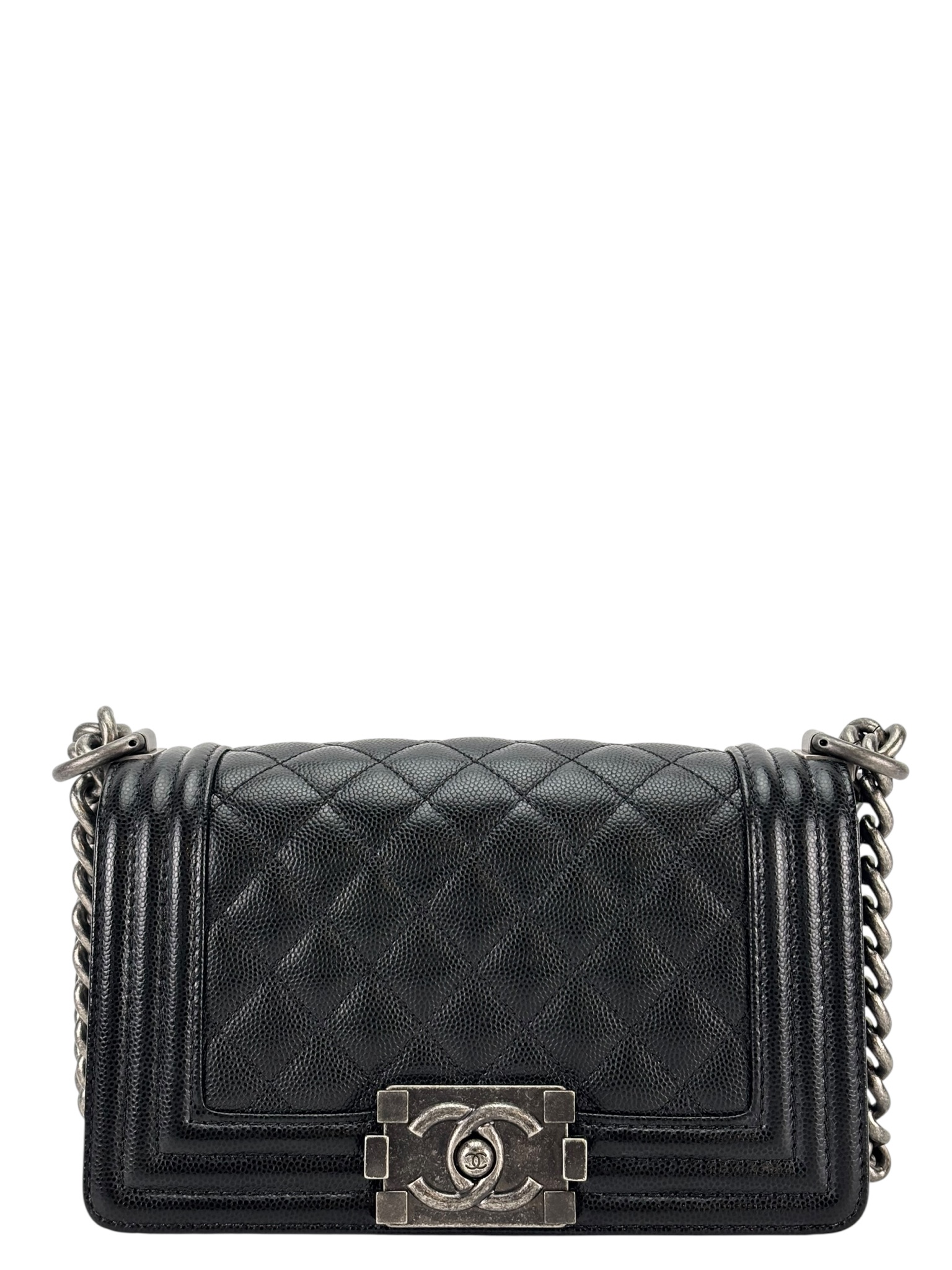 CHANEL - Small Boy Flap Bag Black Caviar Metal Black