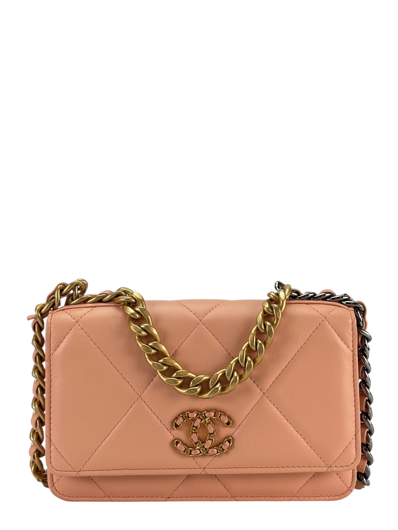 CHANEL - Light Orange Lambskin 19 Wallet Bag