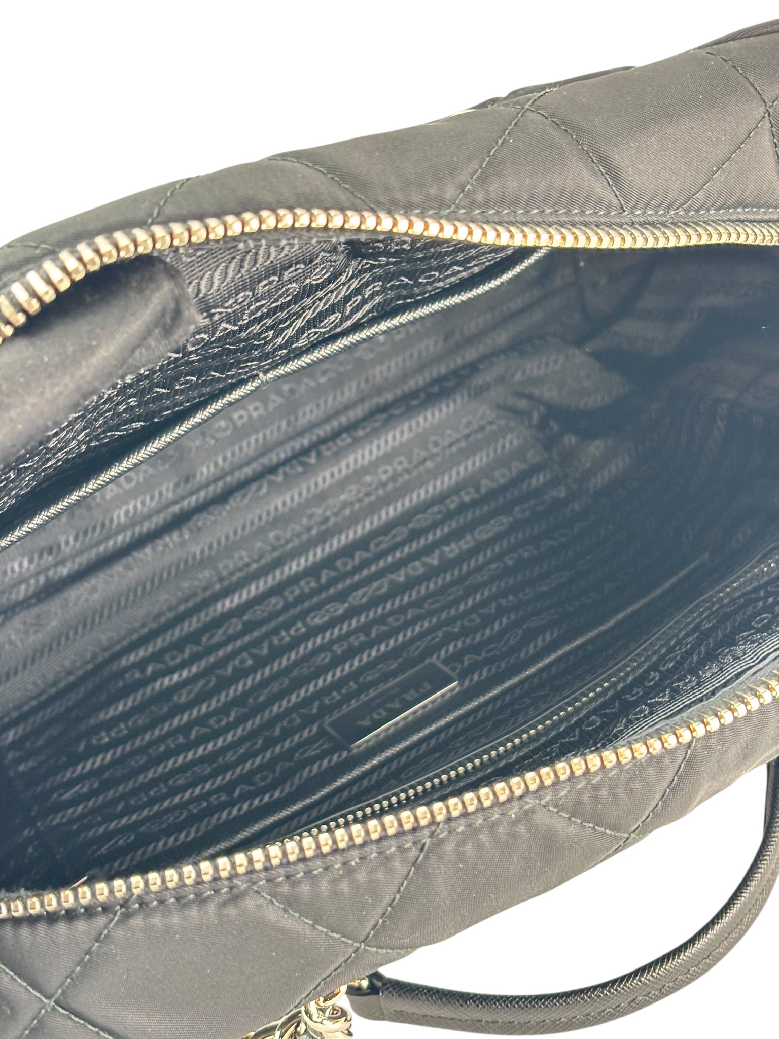 PRADA - Black Nylon Quilted Chain Tote Bag Shoulder Bag – Camellia