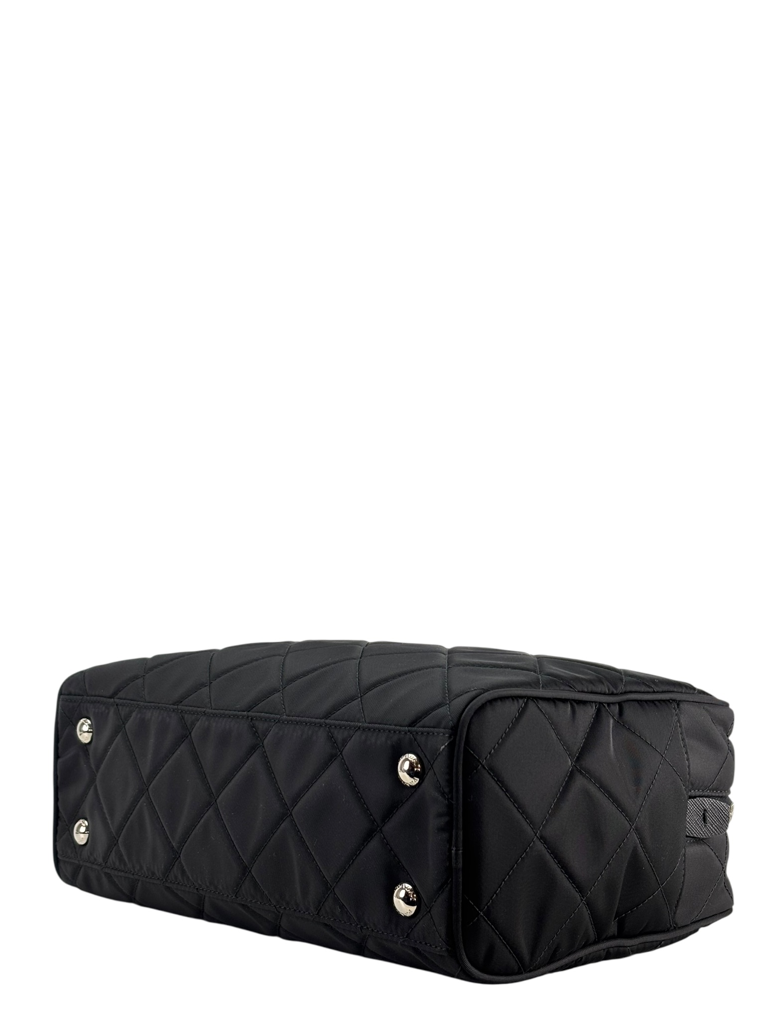 PRADA - Black Nylon Quilted Chain Tote Bag Shoulder Bag – Camellia