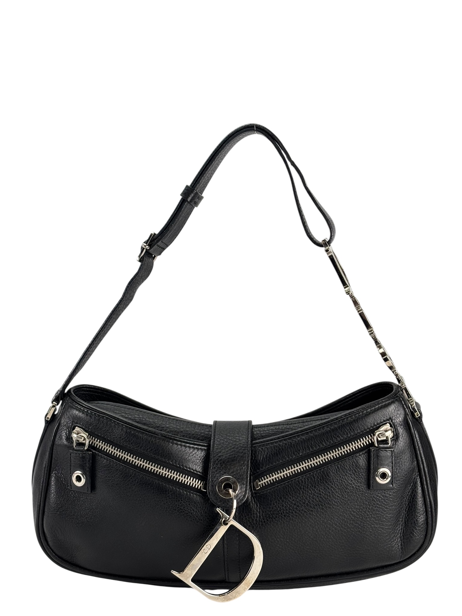 CHRISTIAN DIOR - Black Leather Punk Shoulder Bag