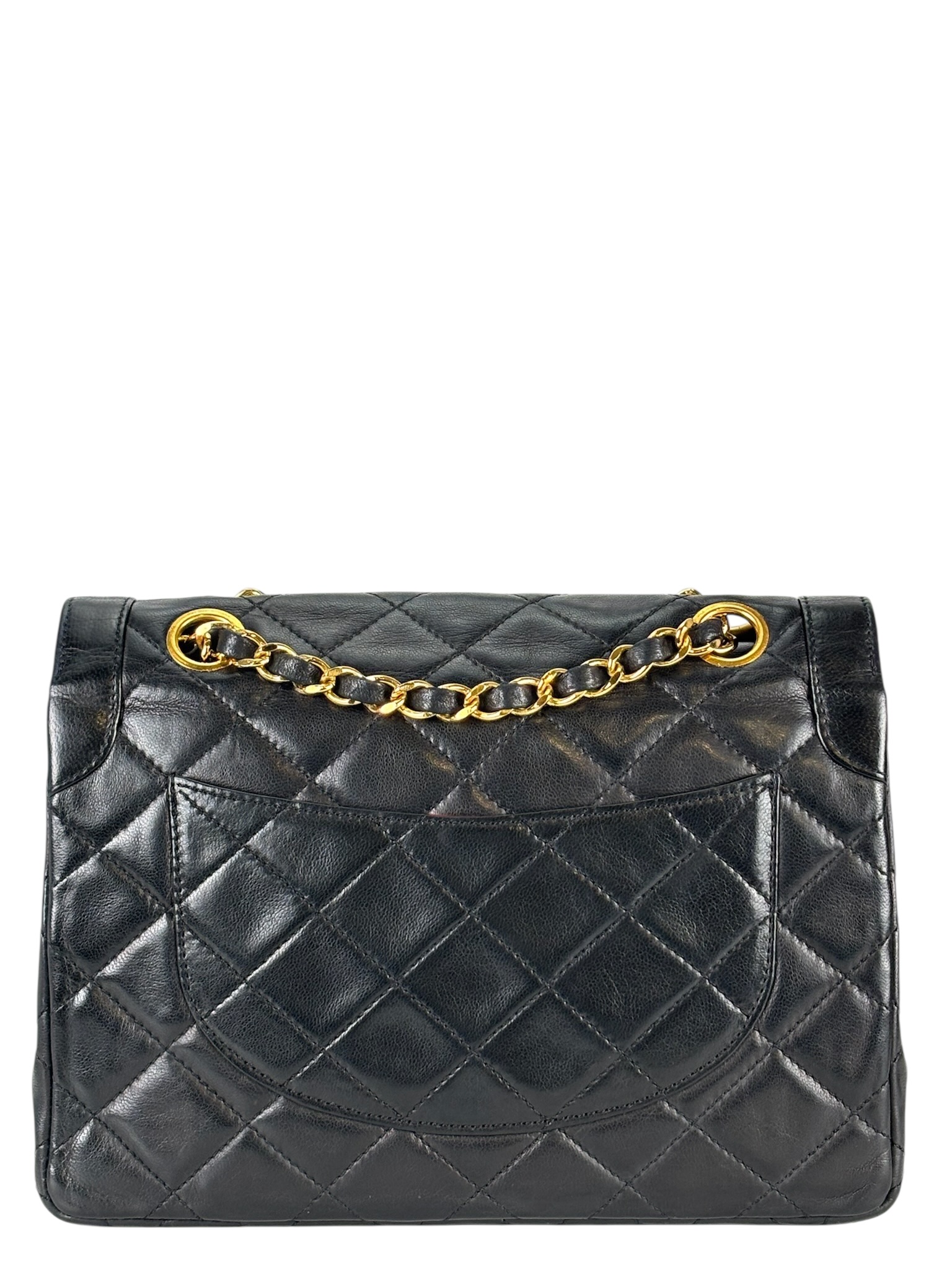 CHANEL - Black Lambskin Matelasse Double Flap Shoulder Bag
