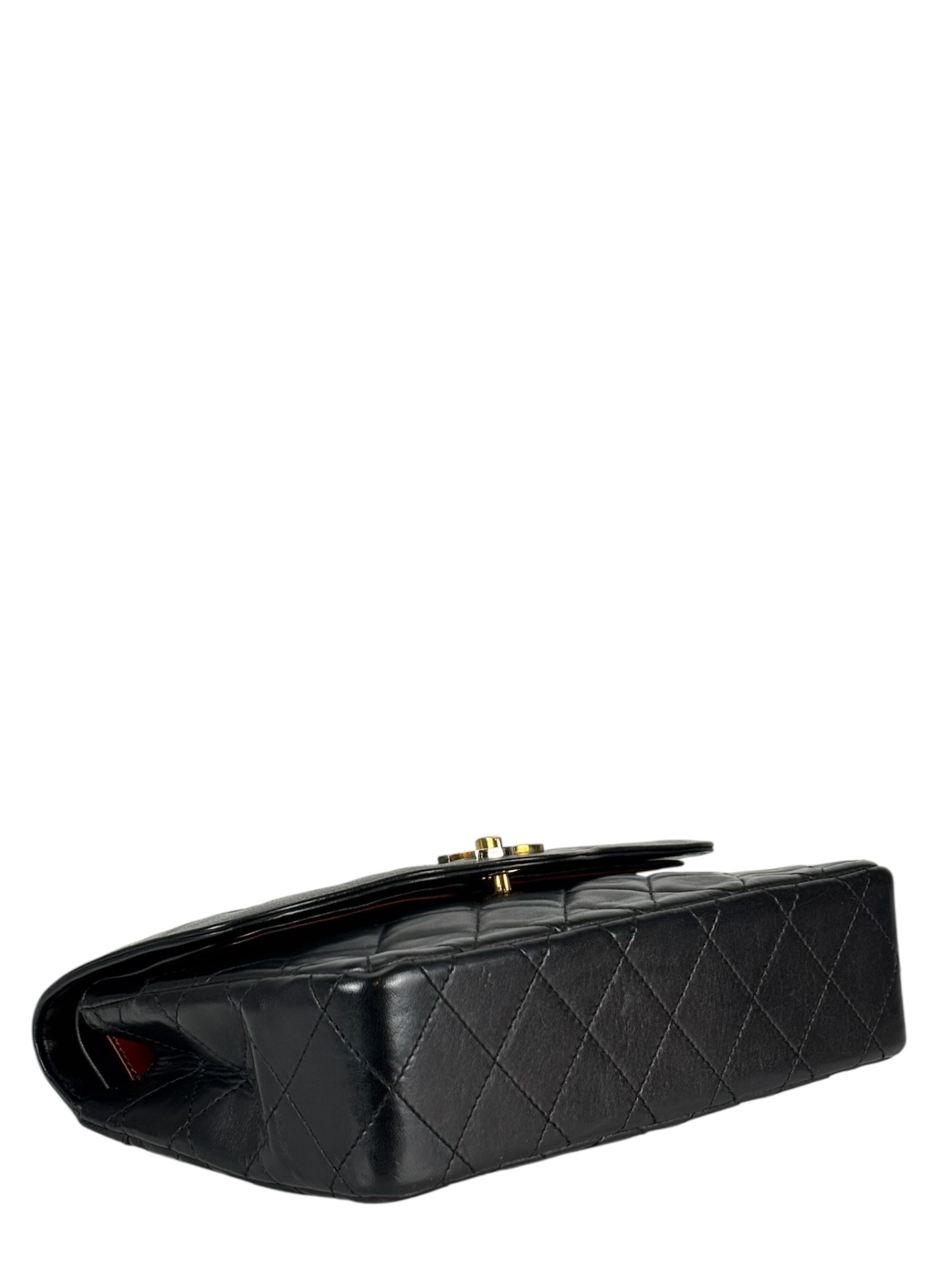 CHANEL - Black Lambskin Matelasse Double Flap Shoulder Bag