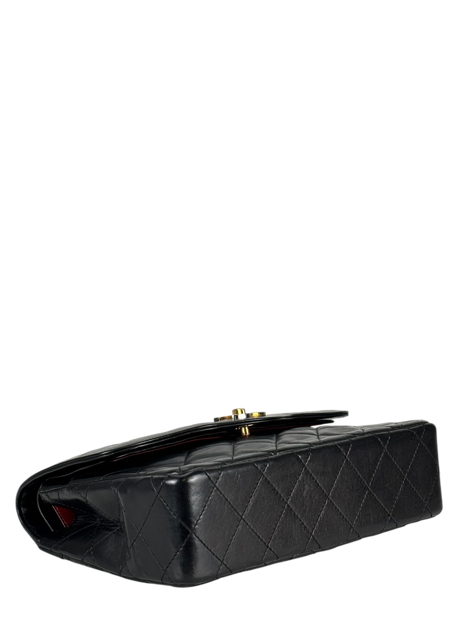CHANEL - Black Lambskin Matelasse Double Flap Shoulder Bag