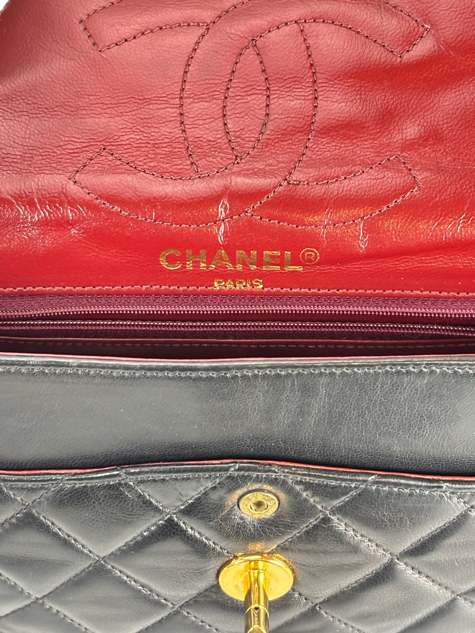 CHANEL - Black Lambskin Matelasse Double Flap Shoulder Bag