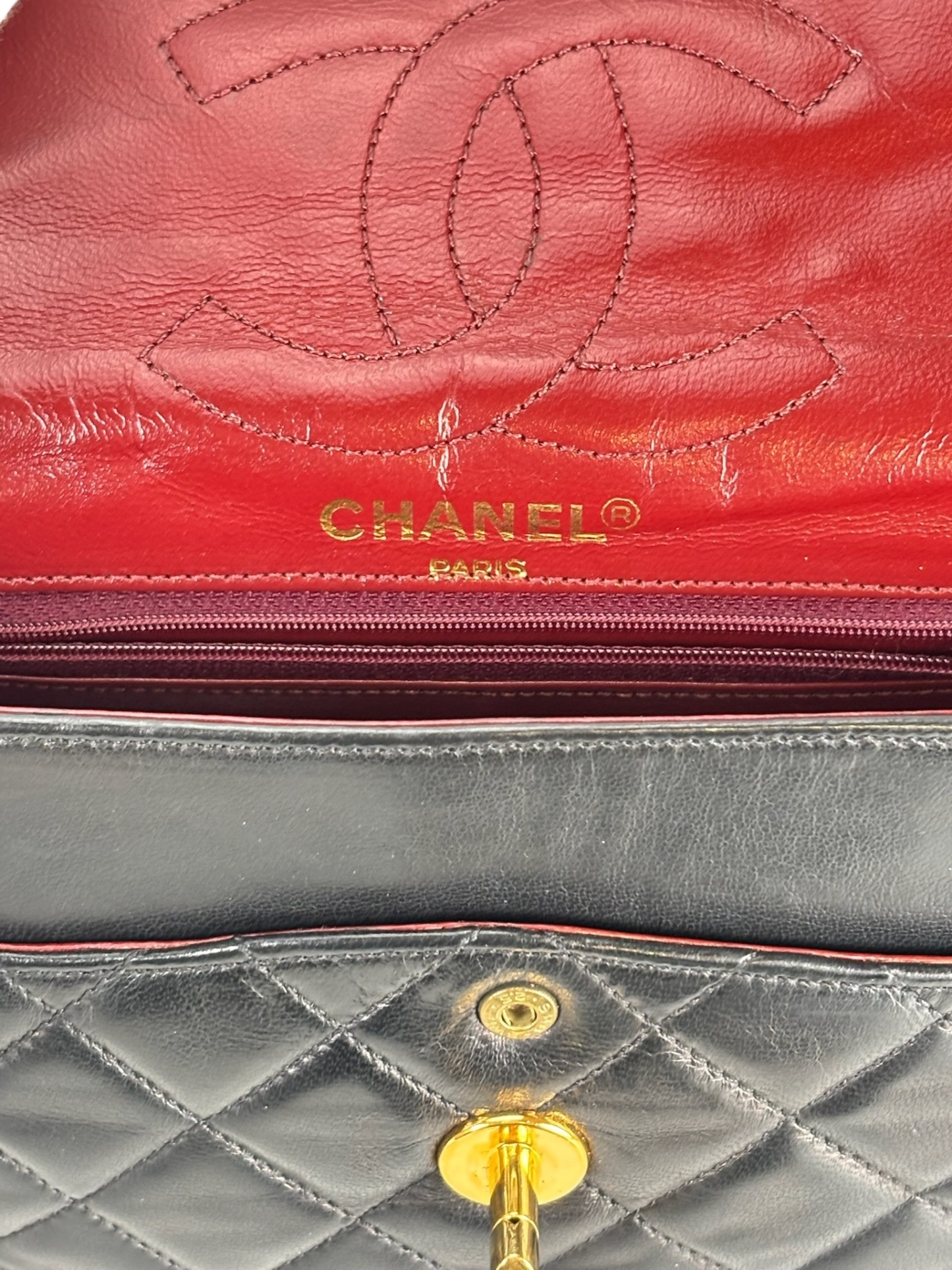 CHANEL - Black Lambskin Matelasse Double Flap Shoulder Bag