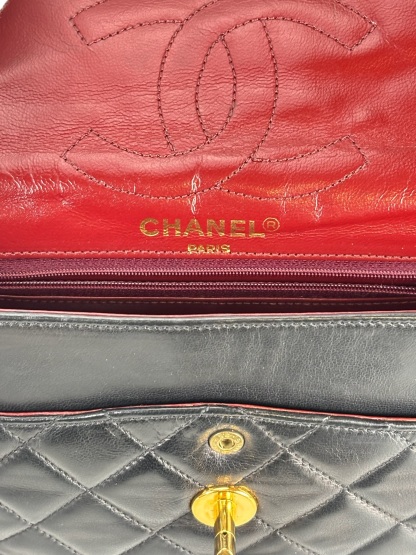 CHANEL - Black Lambskin Matelasse Double Flap Shoulder Bag