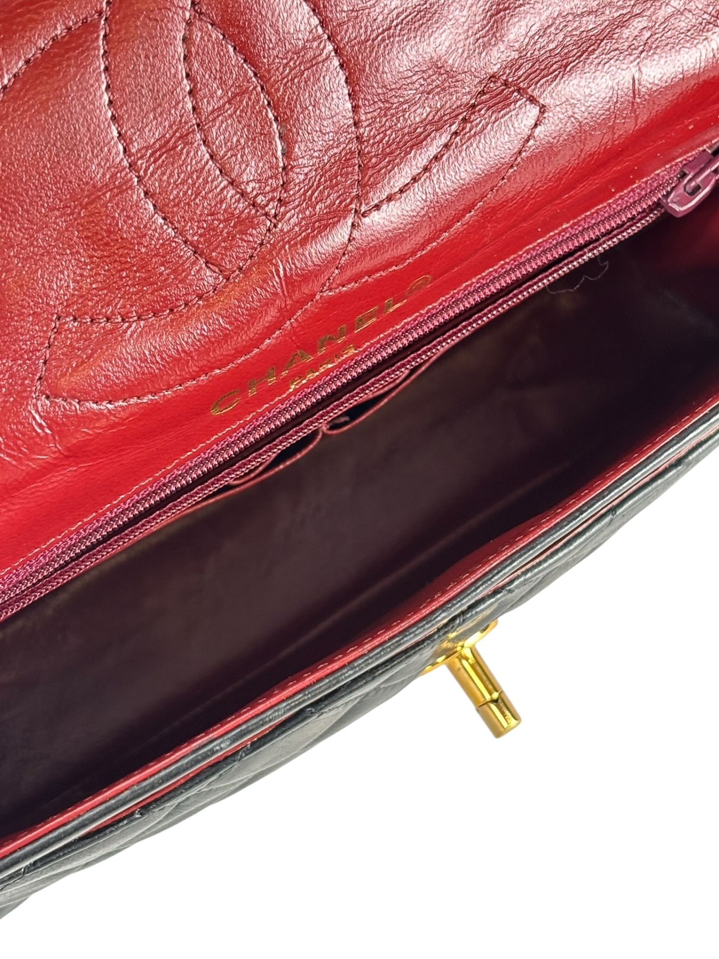 CHANEL - Black Lambskin Matelasse Double Flap Shoulder Bag