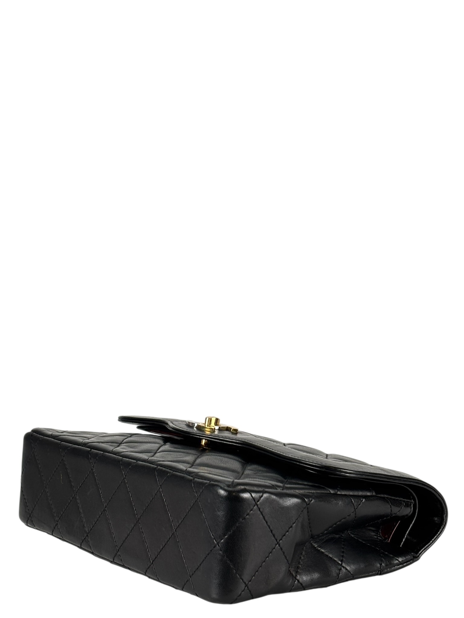 CHANEL - Black Lambskin Matelasse Double Flap Shoulder Bag