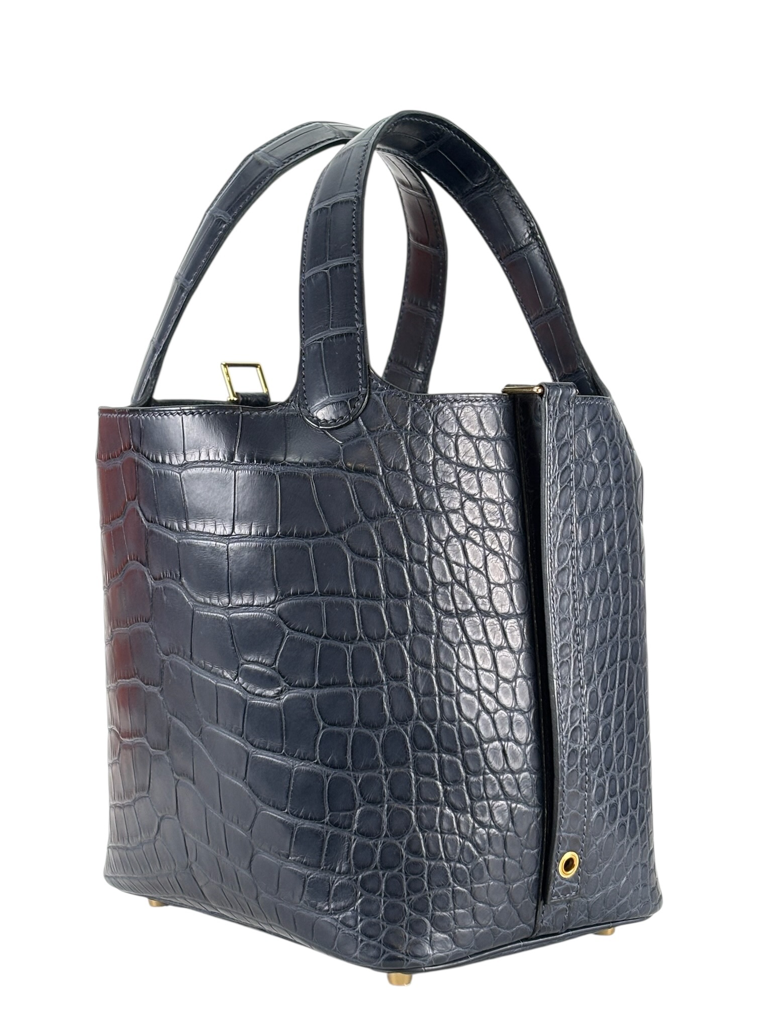 HERMES - Picotin 18 Alligator 76 Blue Indigo Gold Hardware