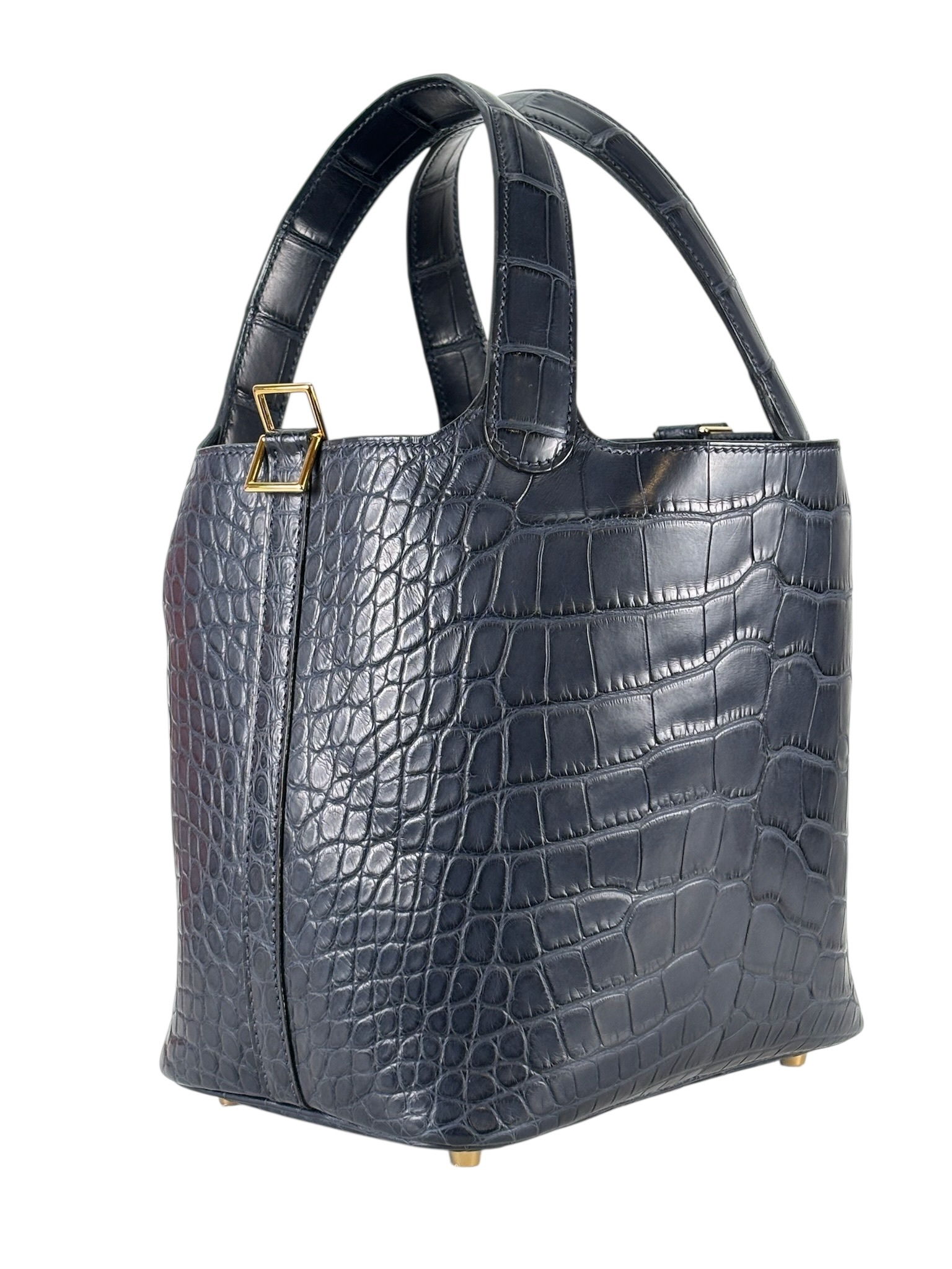 HERMES - Picotin 18 Alligator 76 Blue Indigo Gold Hardware