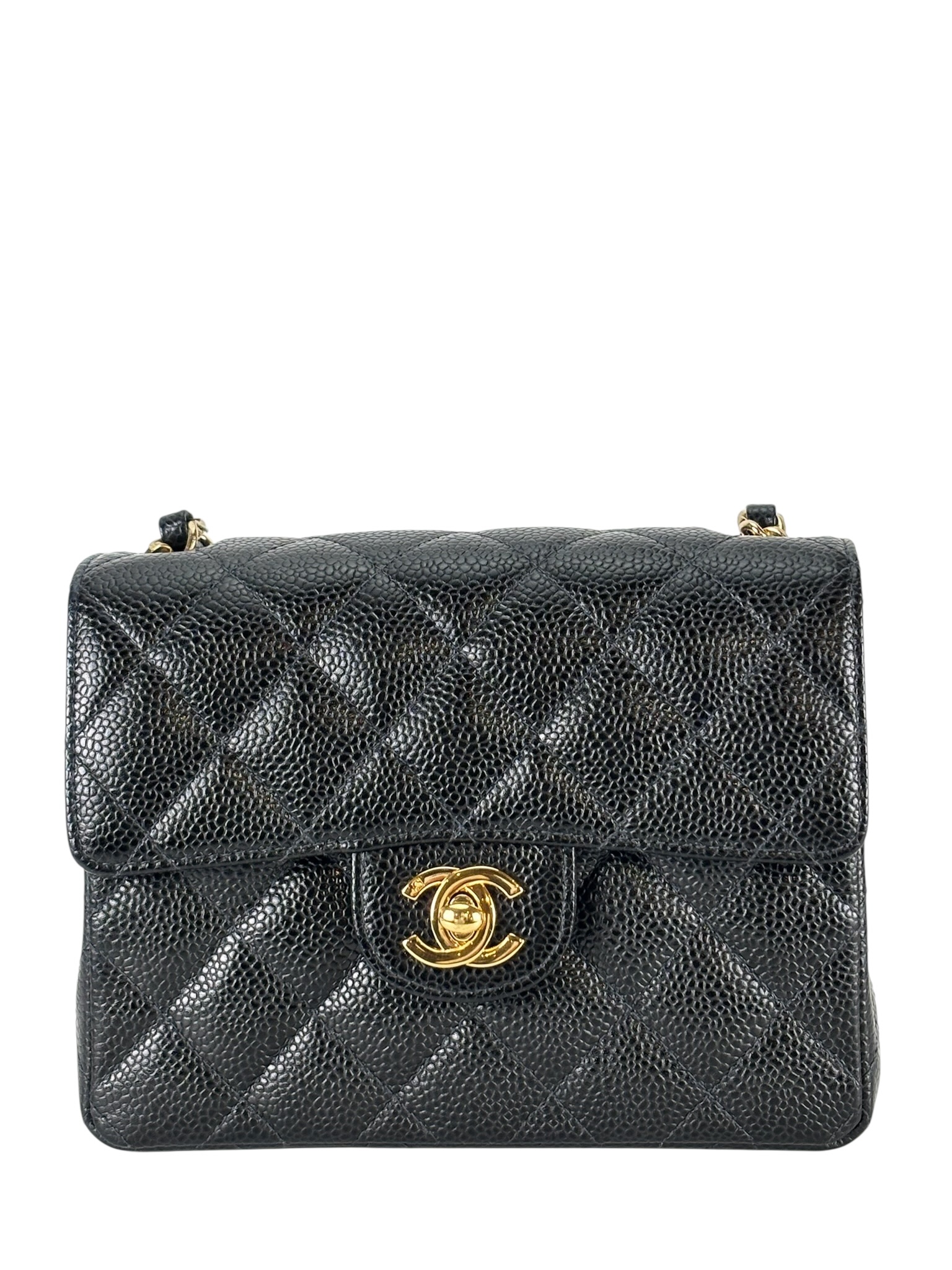 CHANEL - Black Caviar Mini Classic Square Flap Shoulder Bag 17