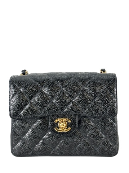 CHANEL - Black Caviar Mini Classic Square Flap Shoulder Bag 17