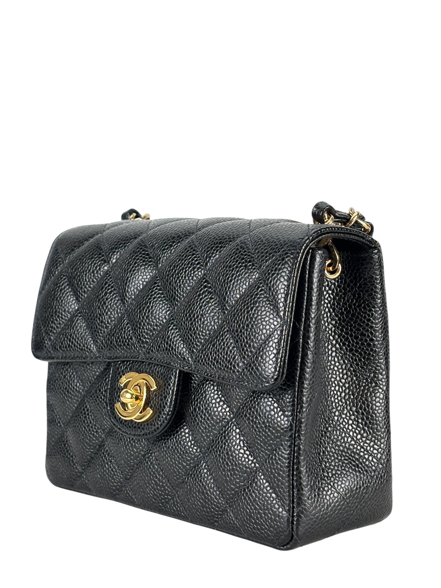 CHANEL - Black Caviar Mini Classic Square Flap Shoulder Bag 17