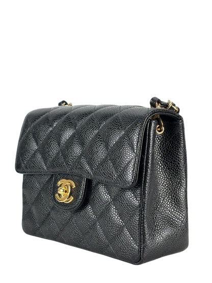 CHANEL - Black Caviar Mini Classic Square Flap Shoulder Bag 17