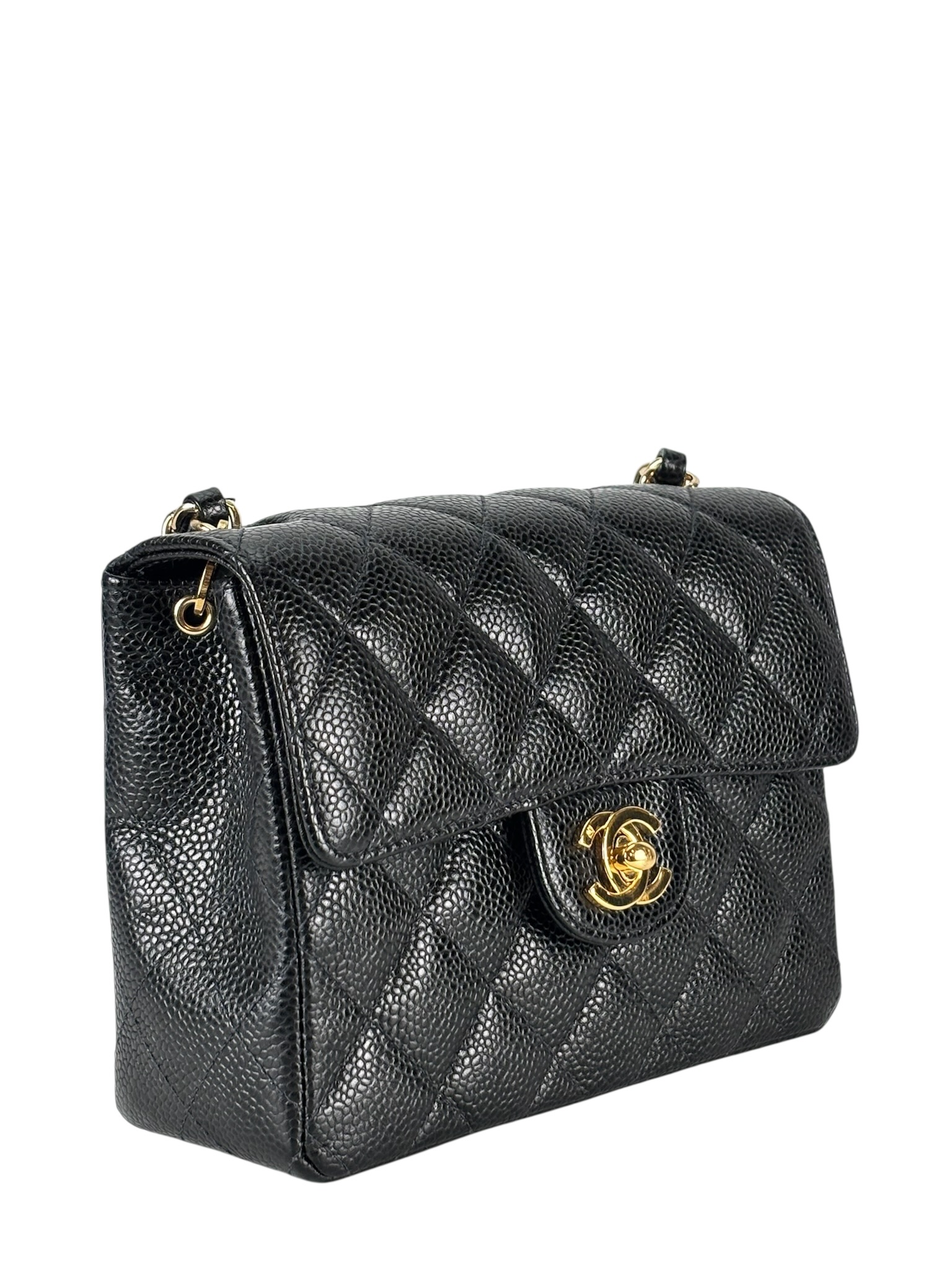 CHANEL - Black Caviar Mini Classic Square Flap Shoulder Bag 17