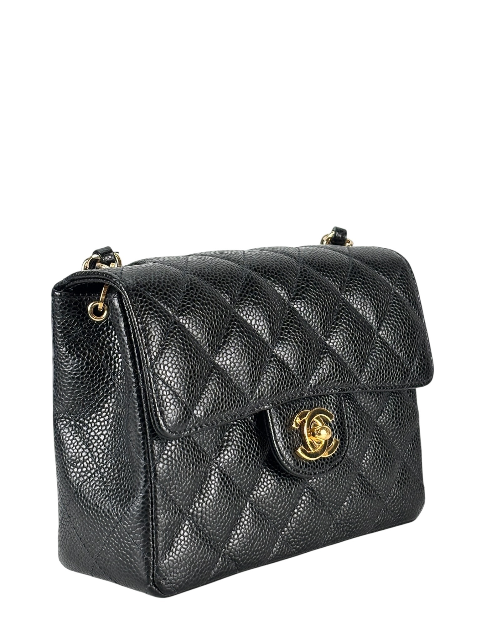 CHANEL - Black Caviar Mini Classic Square Flap Shoulder Bag 17