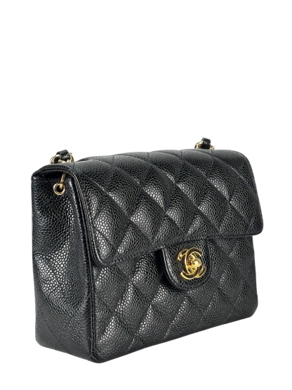 CHANEL - Black Caviar Mini Classic Square Flap Shoulder Bag 17