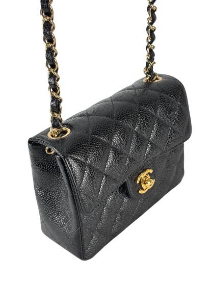 CHANEL - Black Caviar Mini Classic Square Flap Shoulder Bag 17