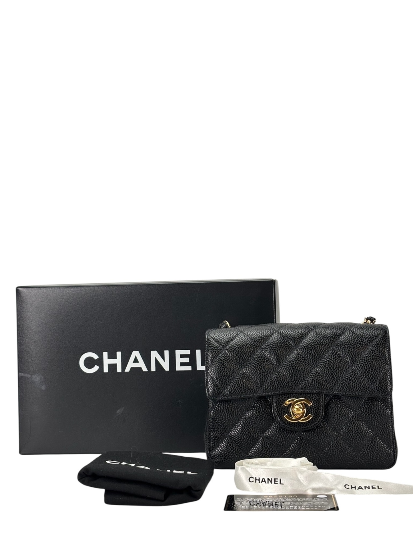 CHANEL - Black Caviar Mini Classic Square Flap Shoulder Bag 17