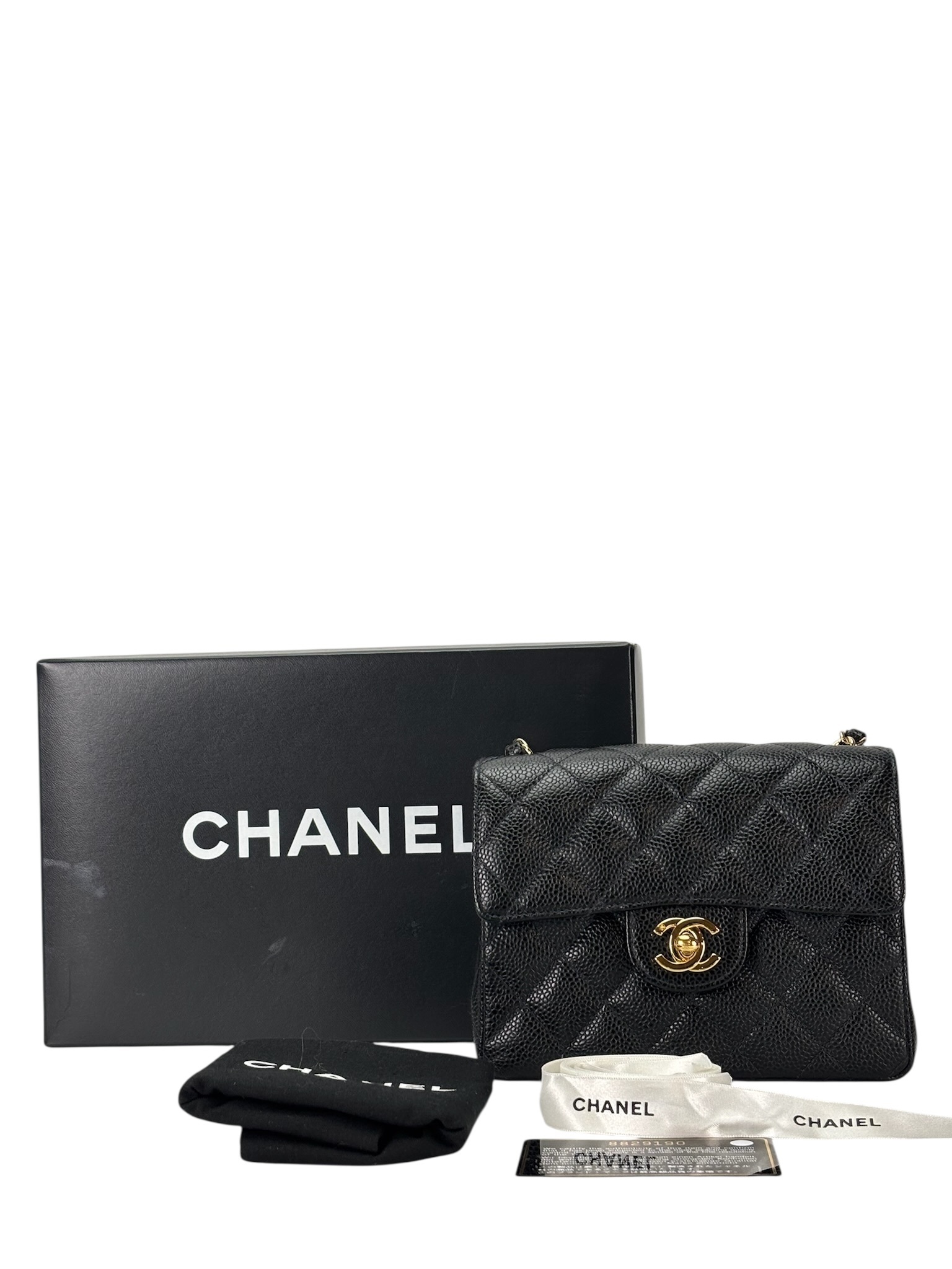 CHANEL - Black Caviar Mini Classic Square Flap Shoulder Bag 17