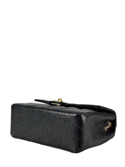 CHANEL - Black Caviar Mini Classic Square Flap Shoulder Bag 17