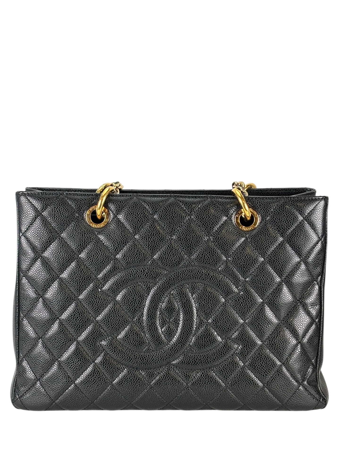 CHANEL - Black Caviar Quilted Grand Shopping Tote GST Gold Hardware