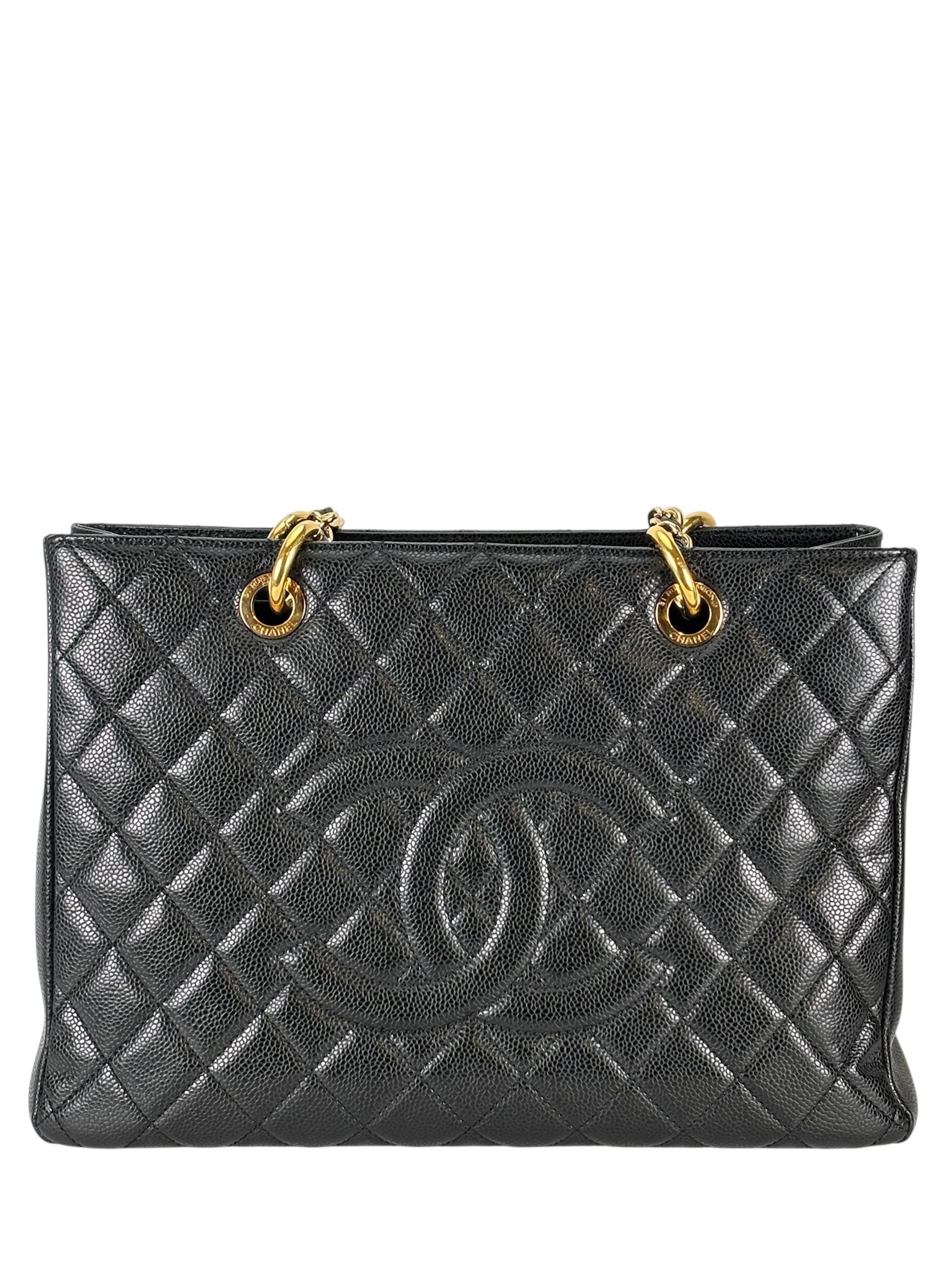 CHANEL - Black Caviar Quilted Grand Shopping Tote GST Gold Hardware
