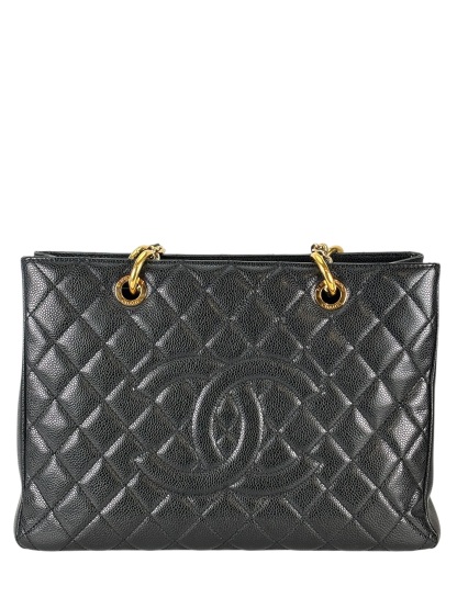 CHANEL - Black Caviar Quilted Grand Shopping Tote GST Gold Hardware