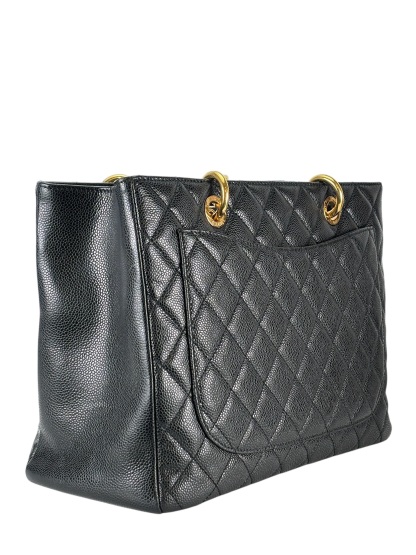 CHANEL - Black Caviar Quilted Grand Shopping Tote GST Gold Hardware