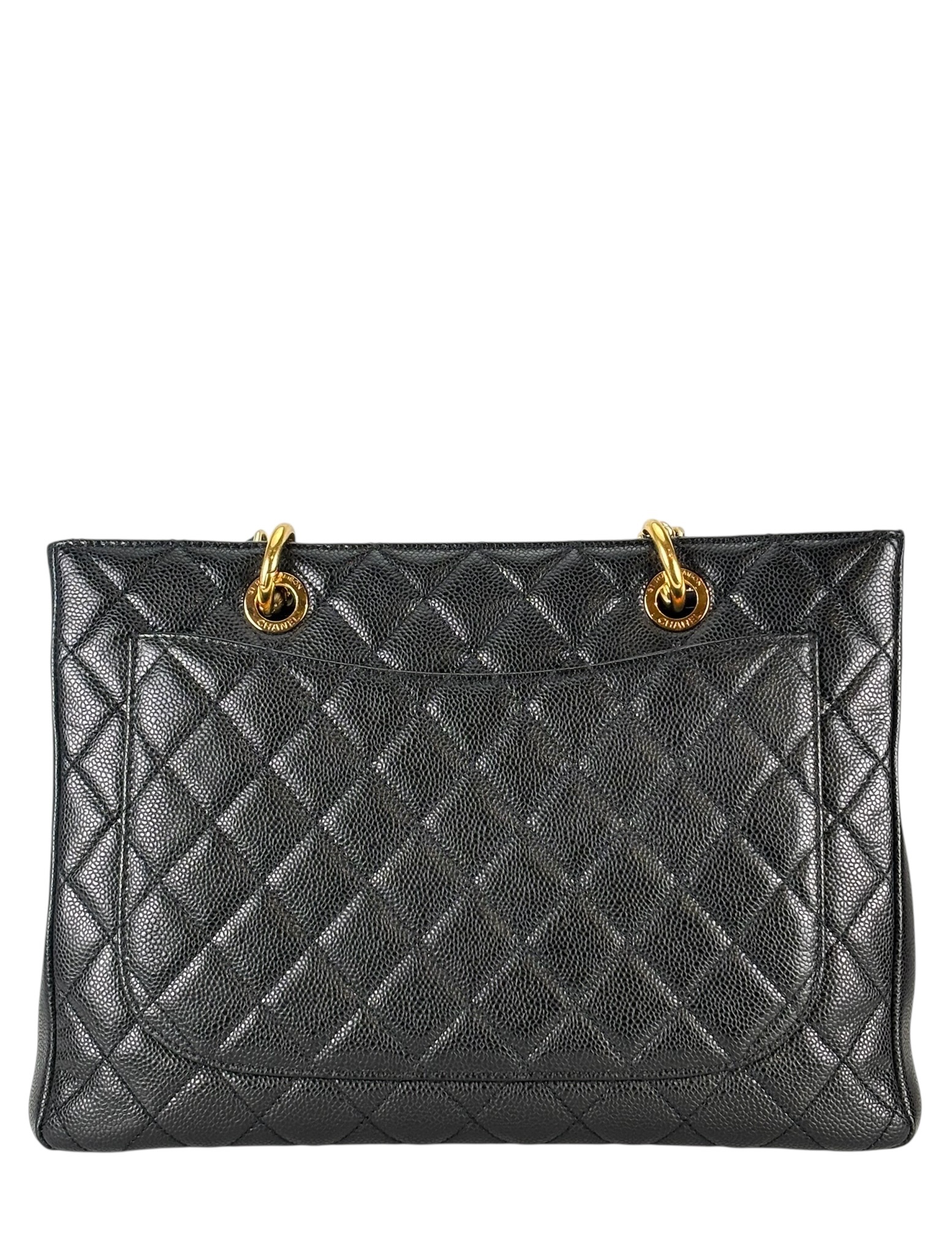 CHANEL - Black Caviar Quilted Grand Shopping Tote GST Gold Hardware