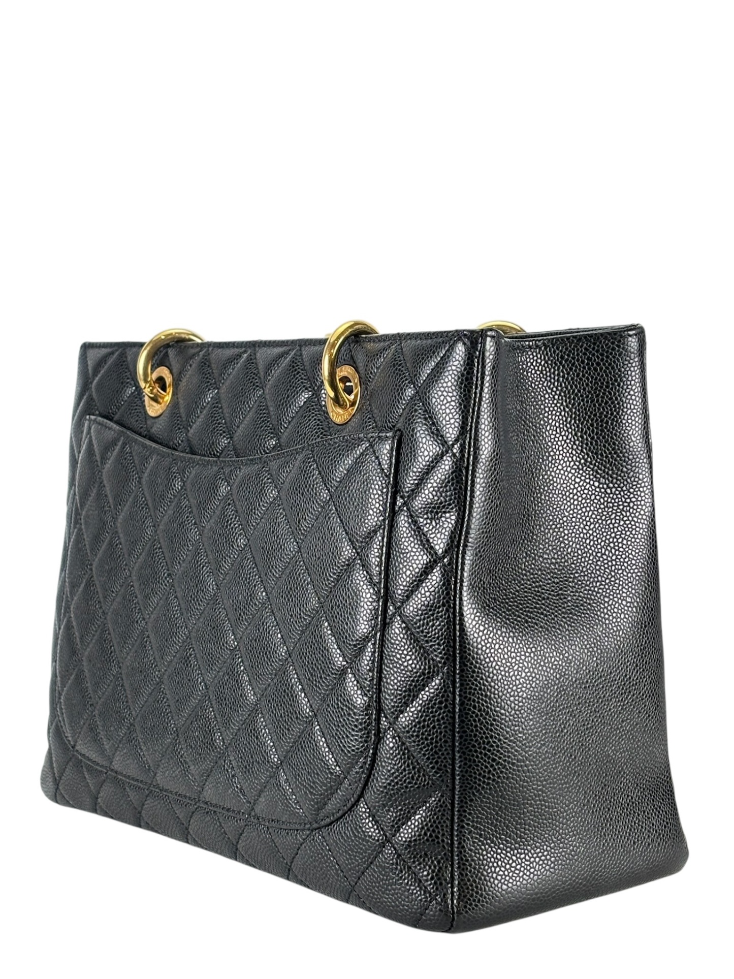 CHANEL - Black Caviar Quilted Grand Shopping Tote GST Gold Hardware