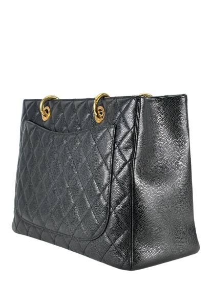CHANEL - Black Caviar Quilted Grand Shopping Tote GST Gold Hardware