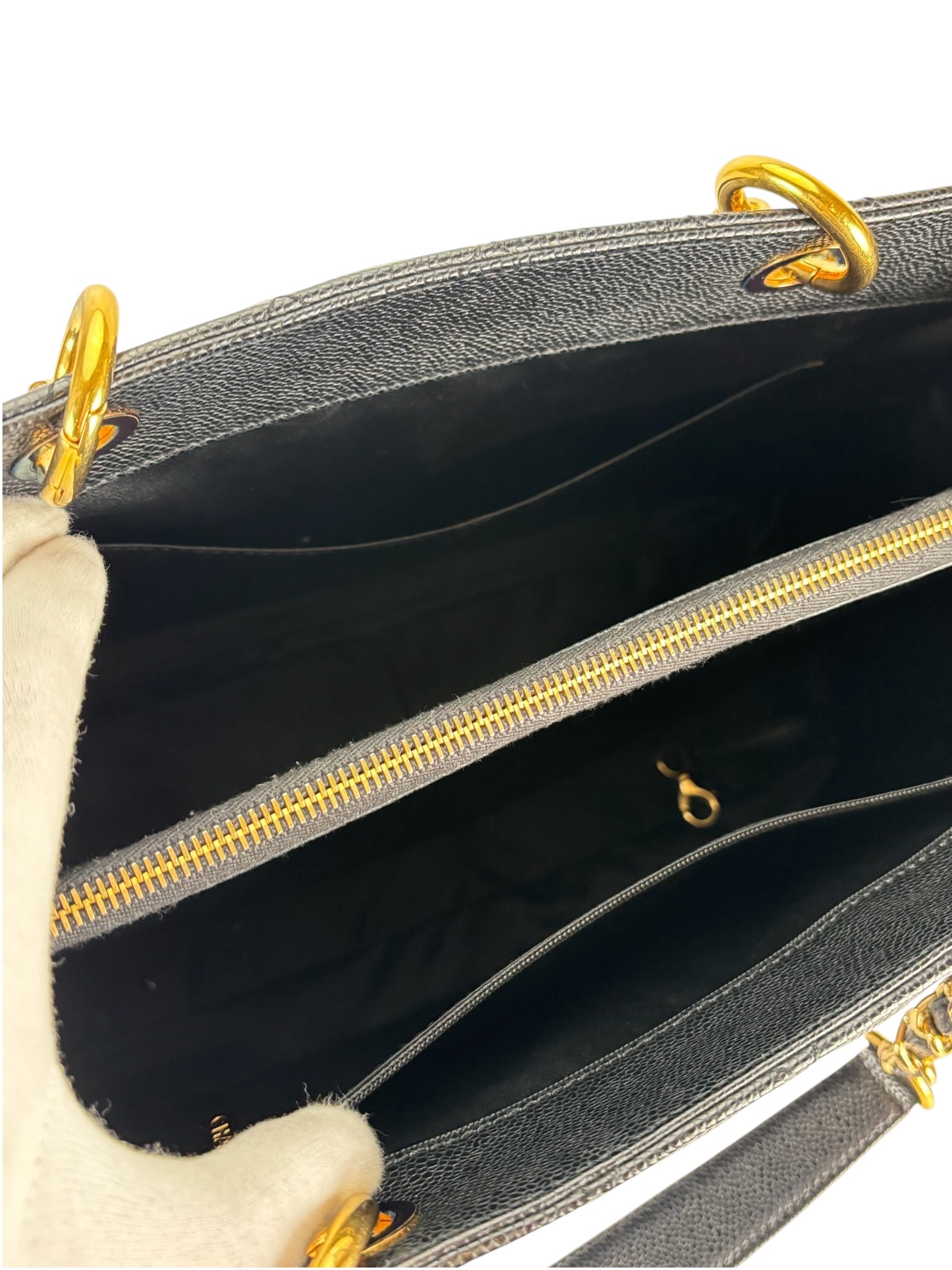 CHANEL - Black Caviar Quilted Grand Shopping Tote GST Gold Hardware