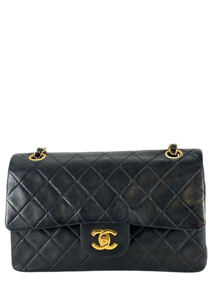 CHANEL -  Black Lambskin Double Flap Crossbody  Medium Timeless Flap Chain Shoulder Bag