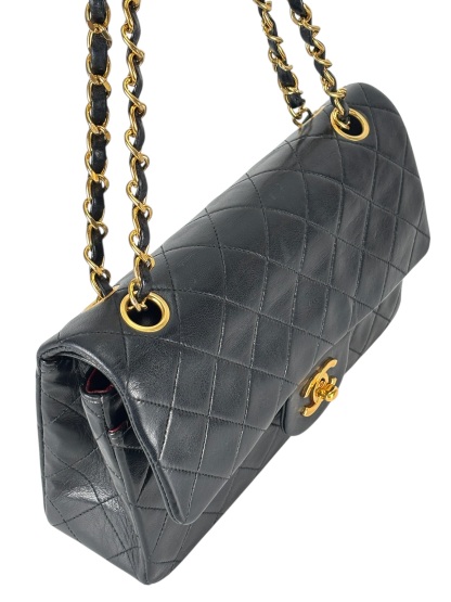 CHANEL -  Black Lambskin Double Flap Crossbody  Medium Timeless Flap Chain Shoulder Bag