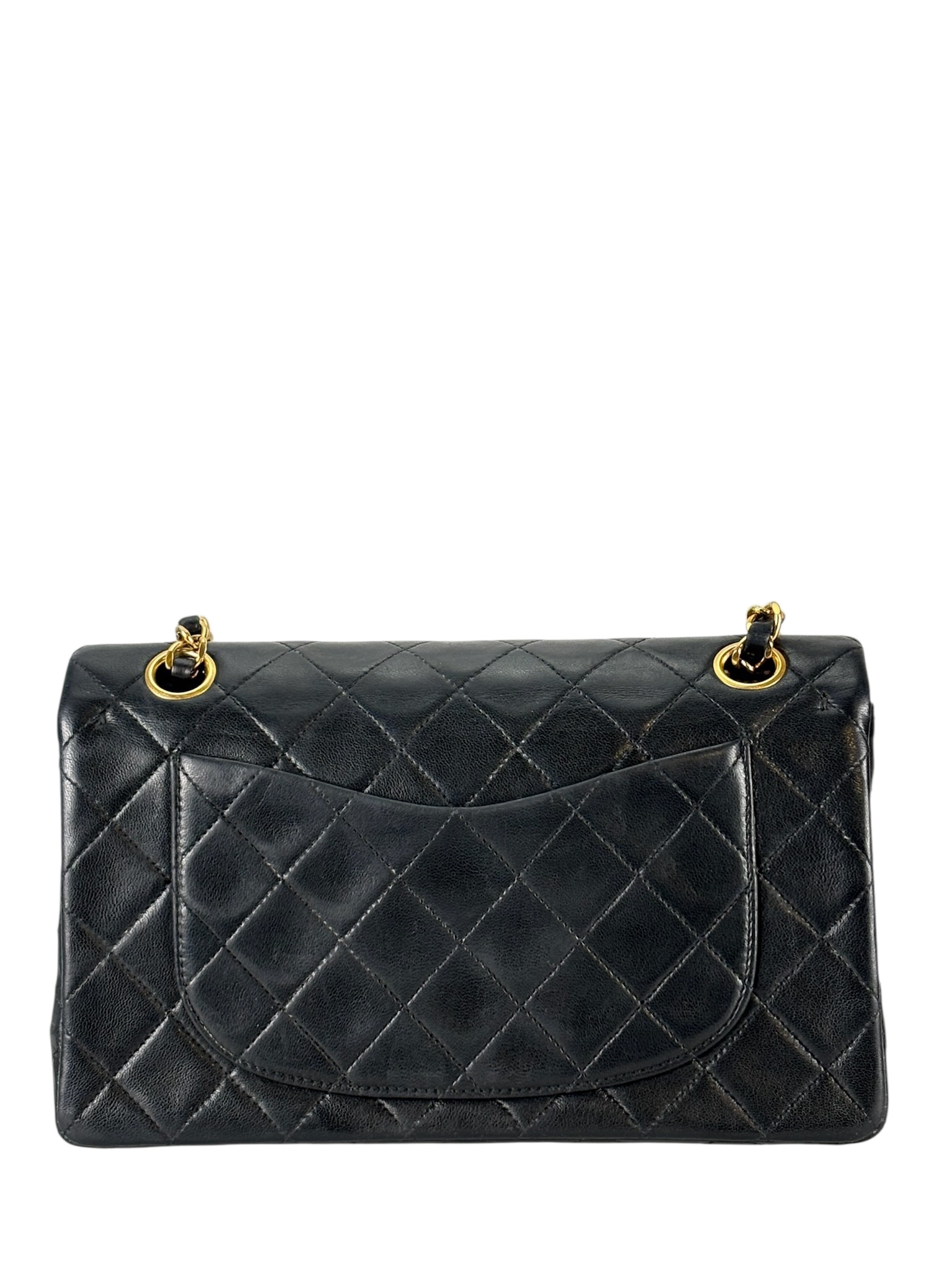 CHANEL -  Black Lambskin Double Flap Crossbody  Medium Timeless Flap Chain Shoulder Bag