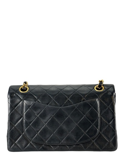 CHANEL -  Black Lambskin Double Flap Crossbody  Medium Timeless Flap Chain Shoulder Bag