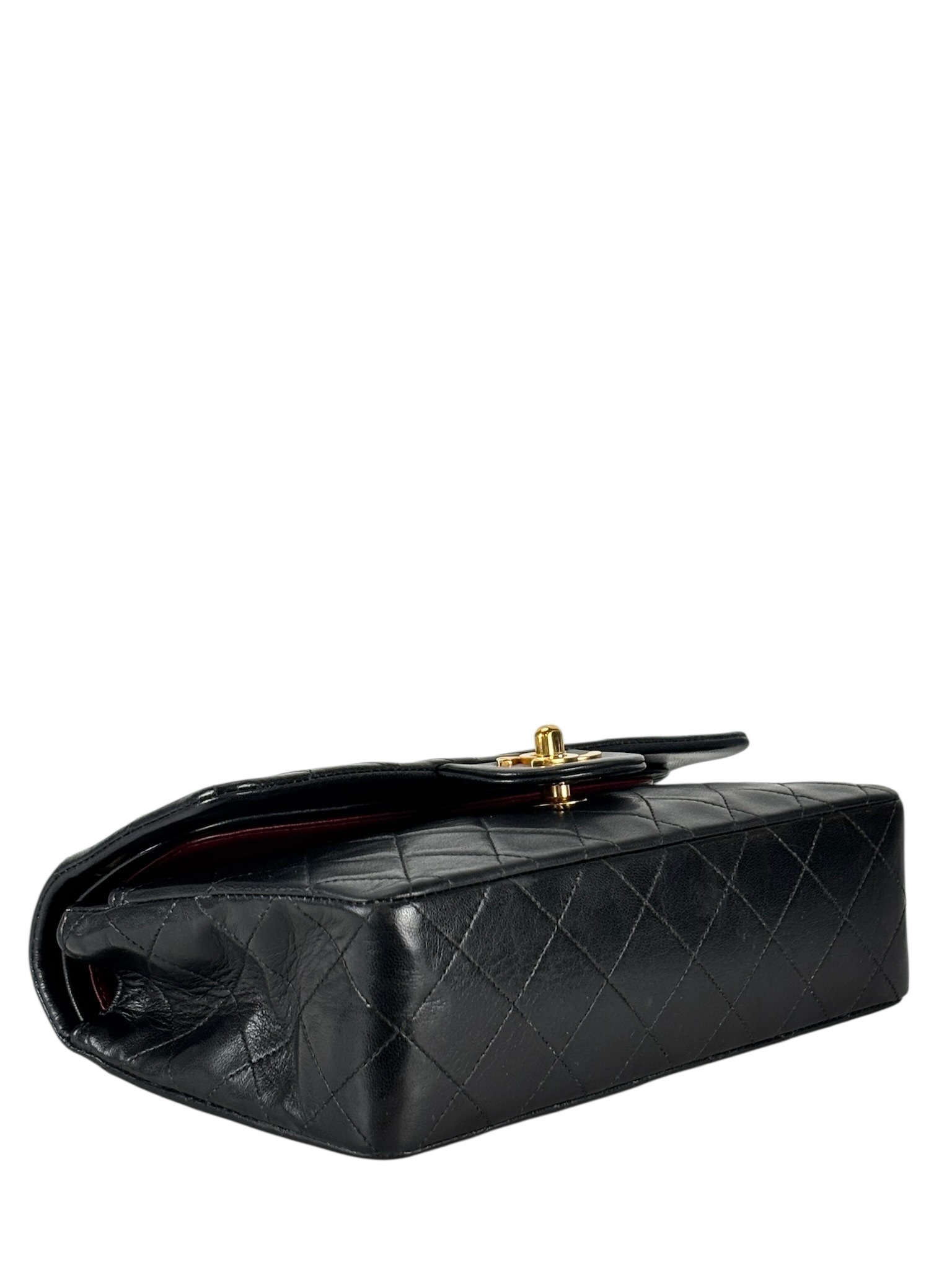 CHANEL -  Black Lambskin Double Flap Crossbody  Medium Timeless Flap Chain Shoulder Bag