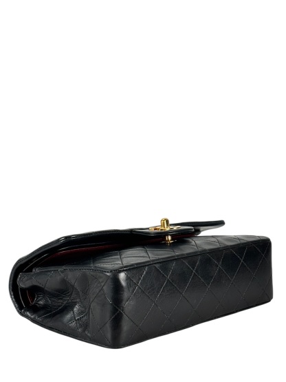 CHANEL -  Black Lambskin Double Flap Crossbody  Medium Timeless Flap Chain Shoulder Bag