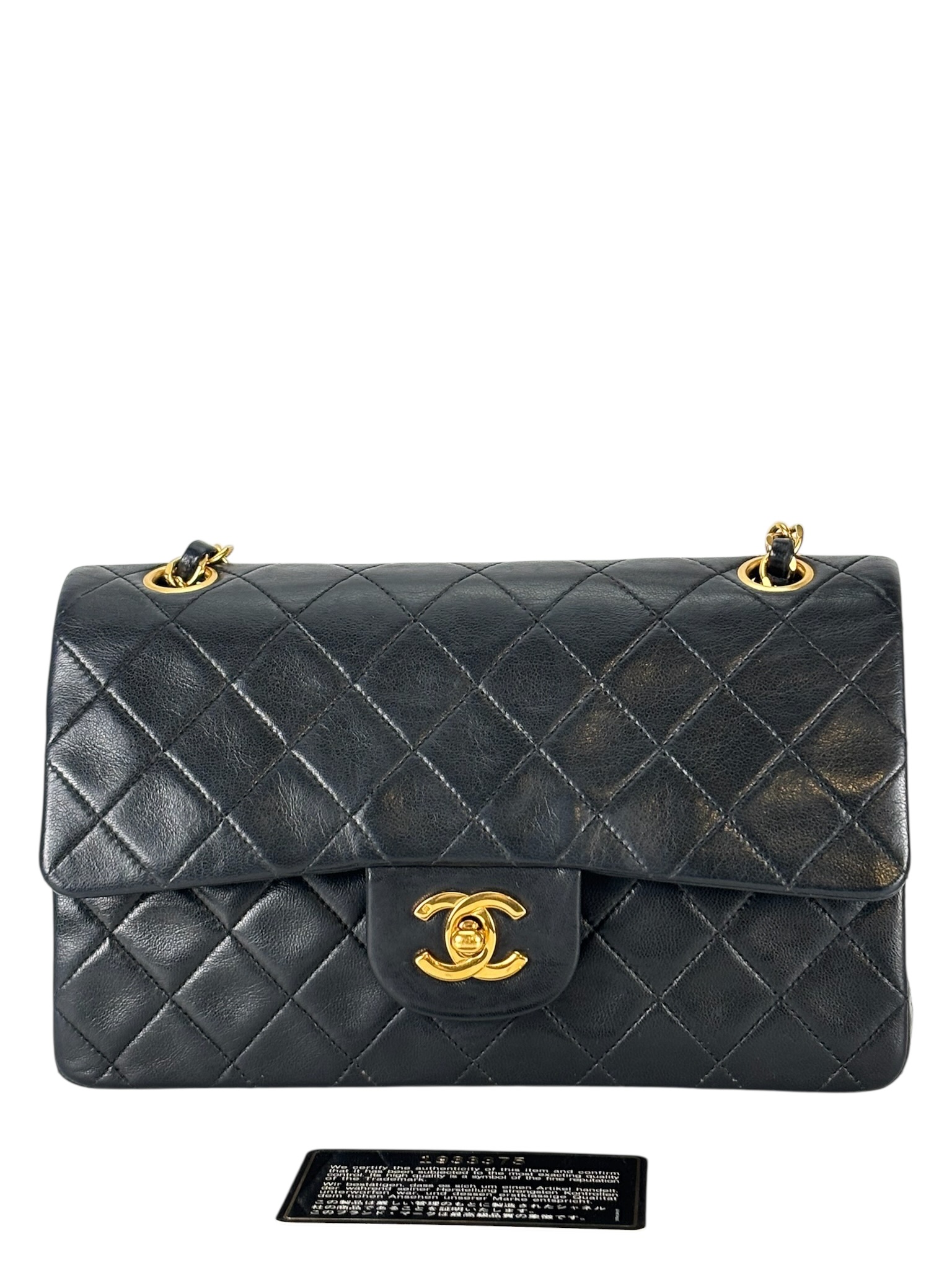 CHANEL -  Black Lambskin Double Flap Crossbody  Medium Timeless Flap Chain Shoulder Bag