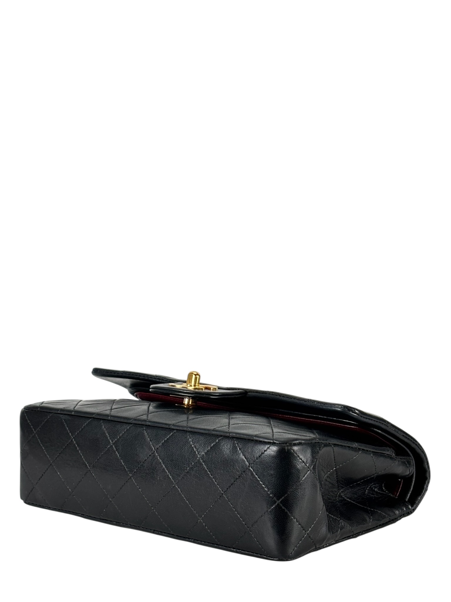 CHANEL -  Black Lambskin Double Flap Crossbody  Medium Timeless Flap Chain Shoulder Bag