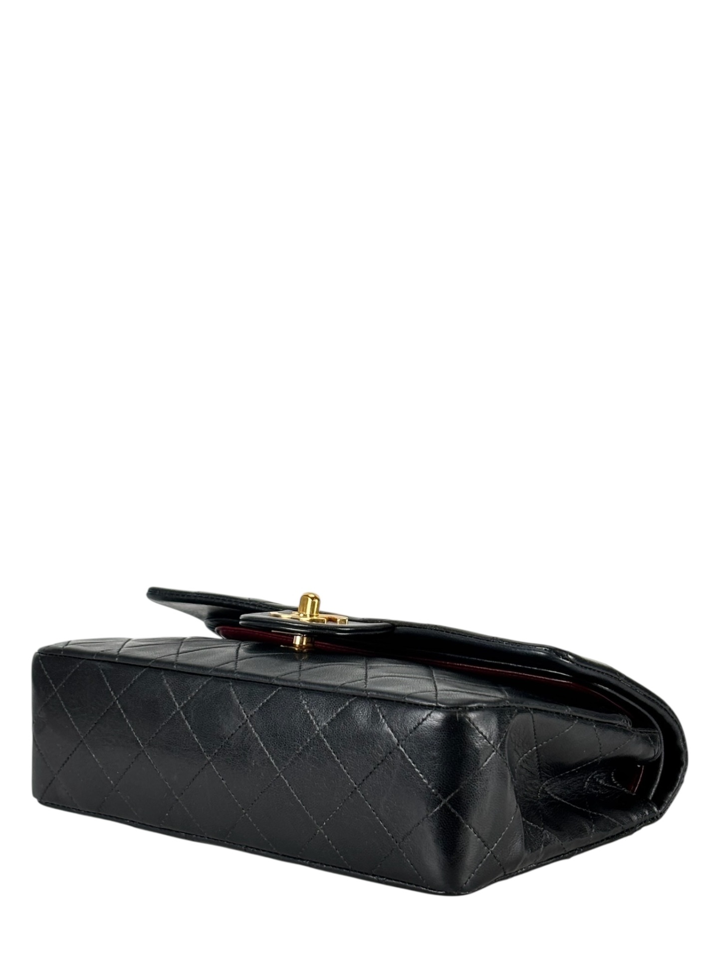 CHANEL -  Black Lambskin Double Flap Crossbody  Medium Timeless Flap Chain Shoulder Bag