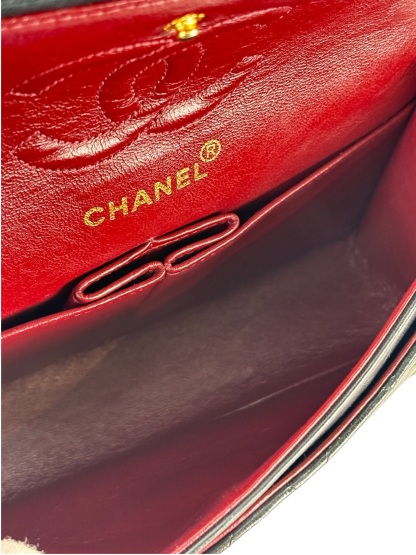 CHANEL -  Black Lambskin Double Flap Crossbody  Medium Timeless Flap Chain Shoulder Bag