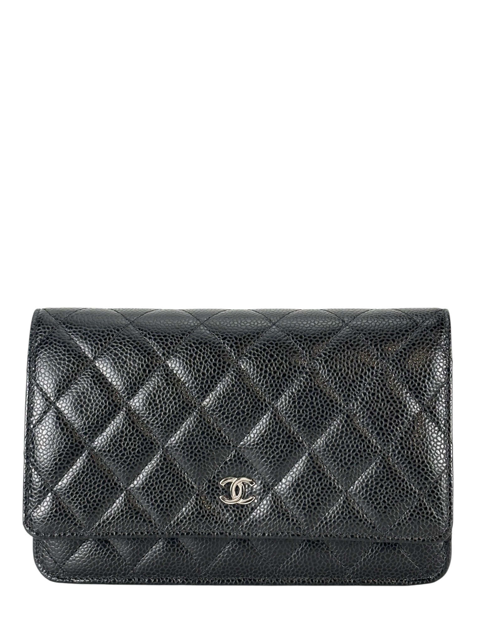 CHANEL - Black Caviar Wallet On Chain Silver-Tone Metal (WOC)