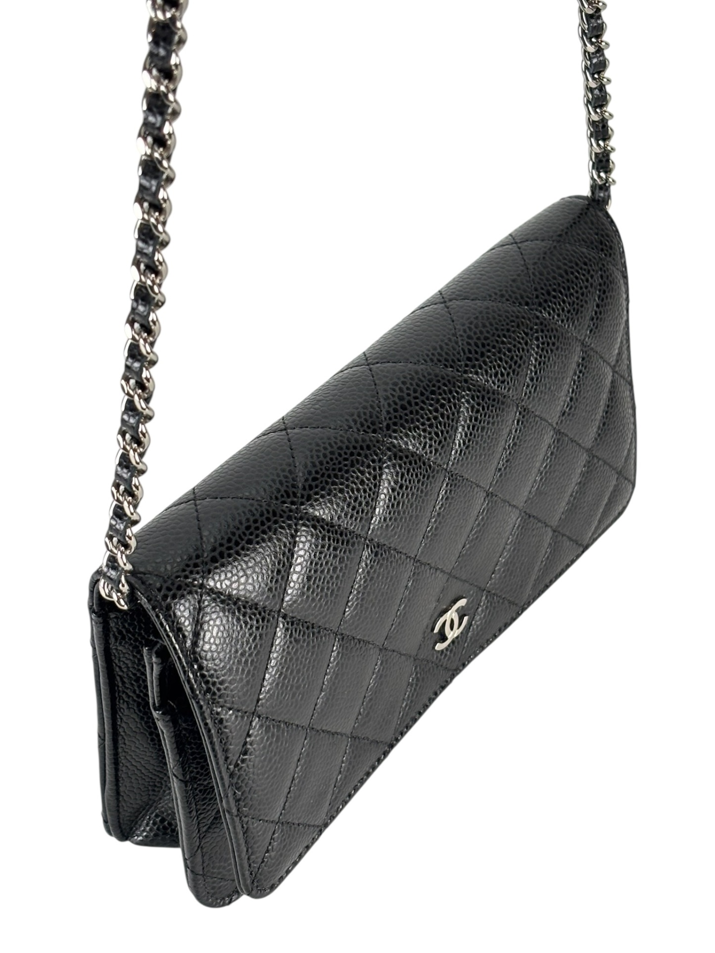 CHANEL - Black Caviar Wallet On Chain Silver-Tone Metal (WOC)