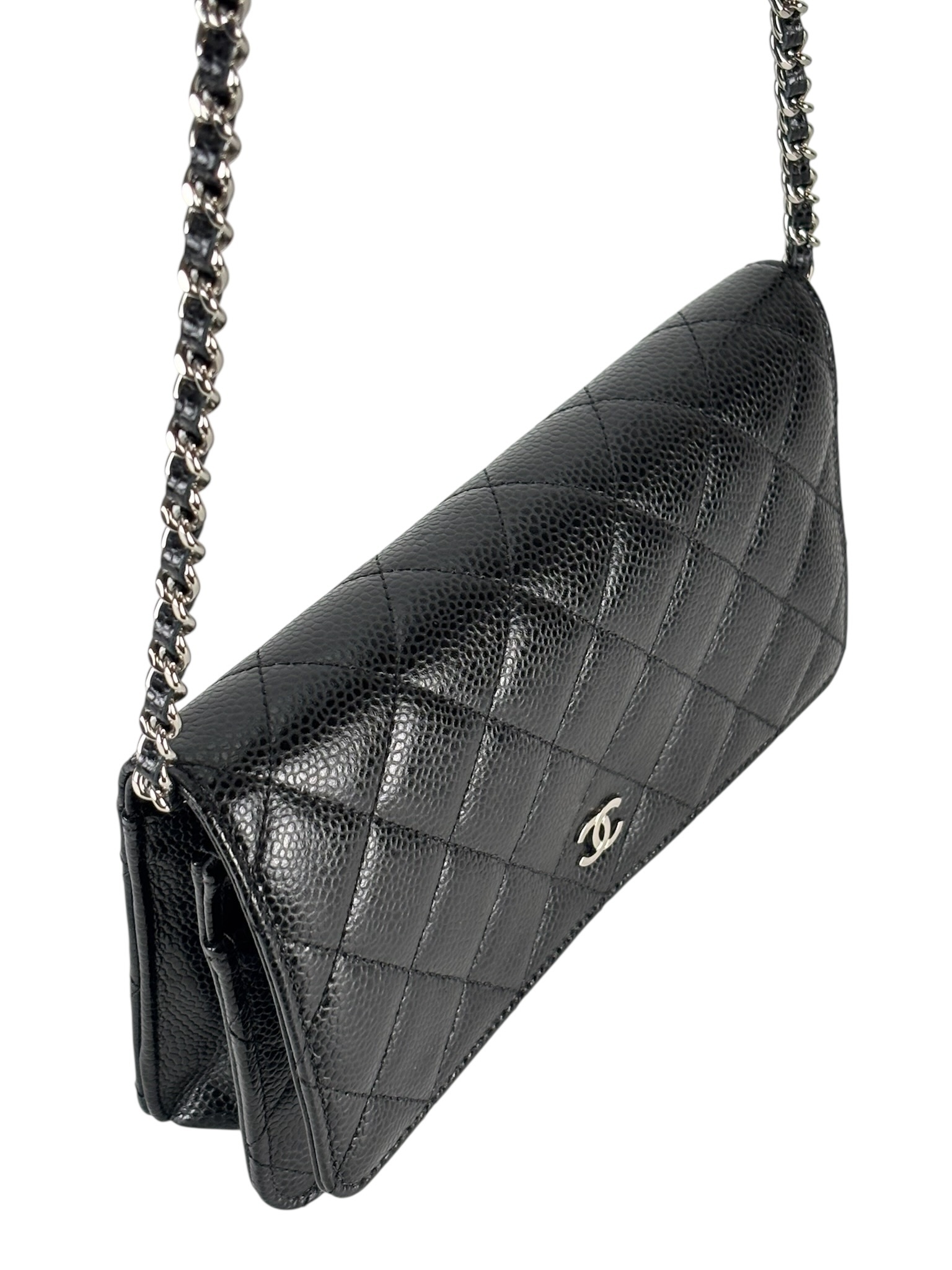 CHANEL - Black Caviar Wallet On Chain Silver-Tone Metal (WOC)